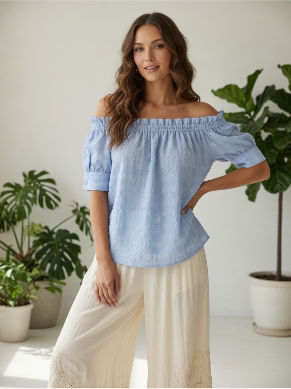 Gill Womans Large Blue Women's Off-the-shoulder Peasant Blouse Boho, Airy